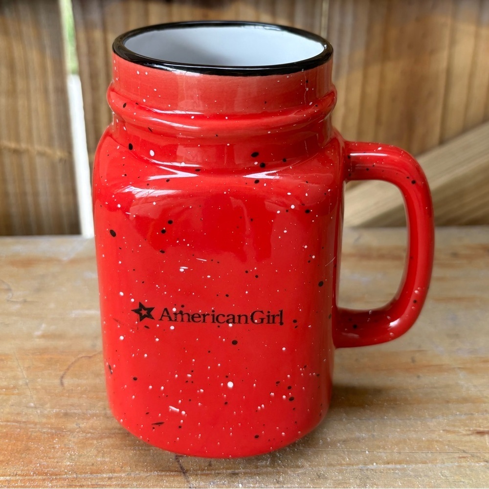 American Girl Red Speckled Mason Jar Style Ceramic Mug Size 16oz